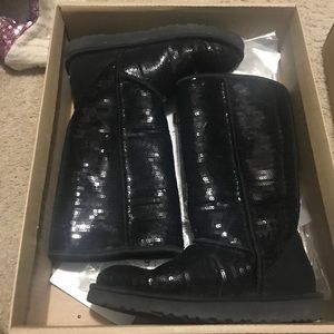 UGG Classic Tall Black Sparkle Boots